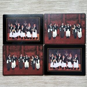 Set of 4 Corkboard Placemat Charge of The Bottle Brigade, by GUY BUFFET Vintage